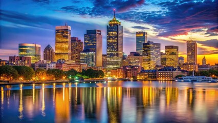 Fototapeta premium Boston Skyline Outline Against a Clear Sky, Iconic Buildings and Structures Silhouetted at Dusk