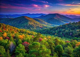 Fototapeta premium Breathtaking Scenic View of Arkansas Ouachita Mountains with Lush Greenery and Clear Blue Sky
