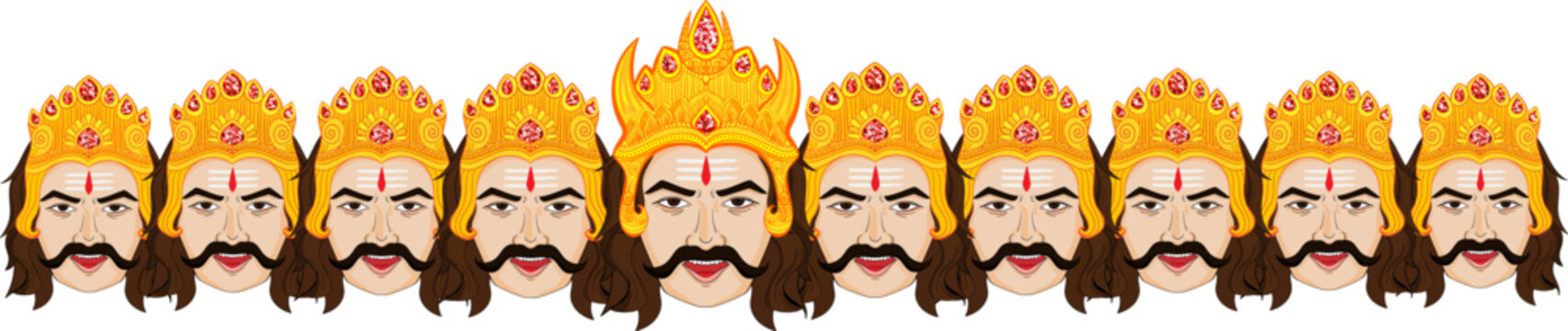 Ravan ten headed demon lord of Lanka from Ramayana isolated on transparent background for dussehra festival decoration