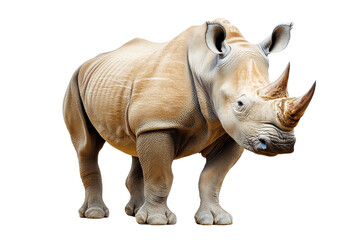 Obraz premium A majestic rhinoceros standing gracefully, showcasing its unique horn and strong body in a naturalistic pose, transparent background.