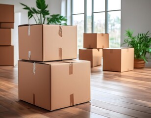 Some boxes stacked on the floor of a hall. Concept of moving house.