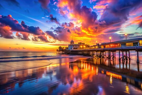 Fototapeta Breathtaking Sunset Over Daytona Beach Main Street Pier with Scenic Views of the Ocean and Sky