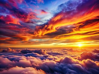 Fototapeta premium Breathtaking Sunset Over Rolling Clouds with Vibrant Hues of Orange, Pink, and Purple in the Sky