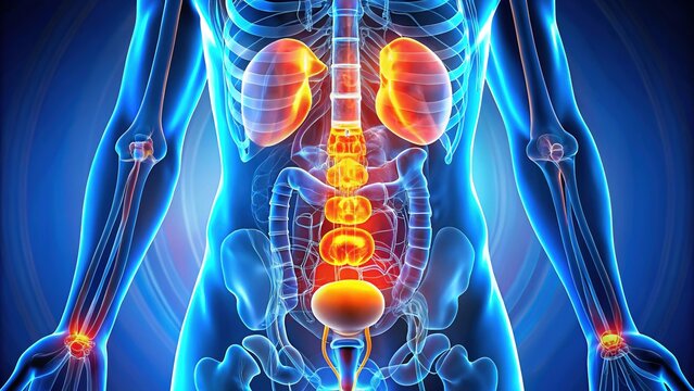 Close-up of a medical illustration depicting the symptoms and causes of strangury in the urinary system
