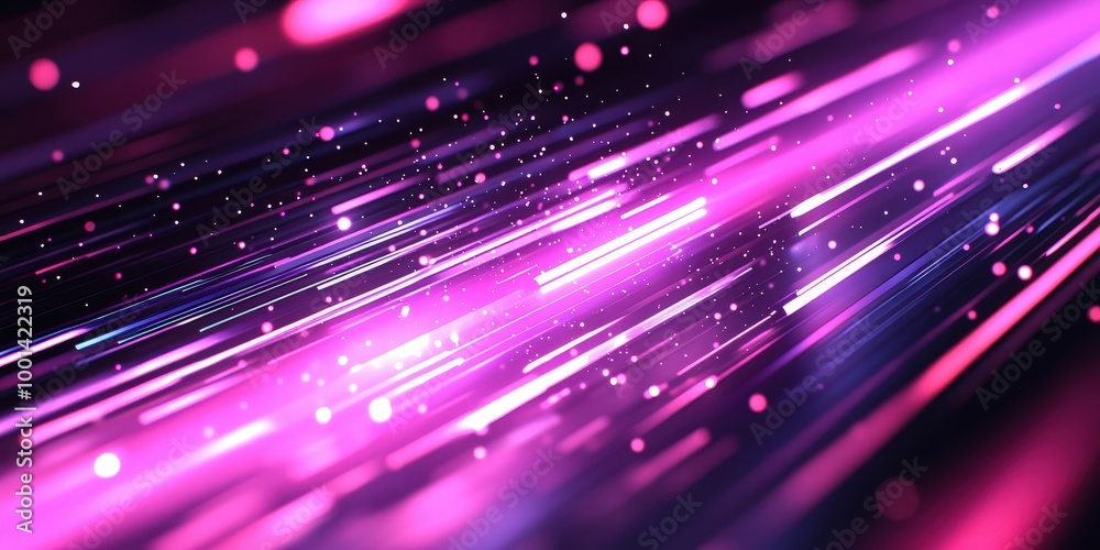 Aufkleber abstract background with diagonal lines of glowing pink and blue light streaks with scattered partic