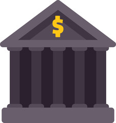 This vector illustration shows a bank building with columns, representing finance, business, and wealth
