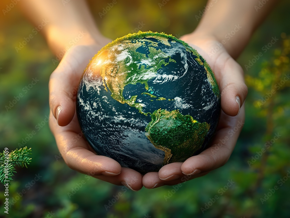 Wall mural a person is holding a globe with a green surface