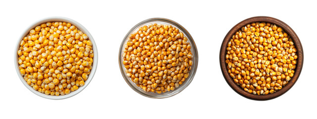 Top view Corn seeds in bowl on white background