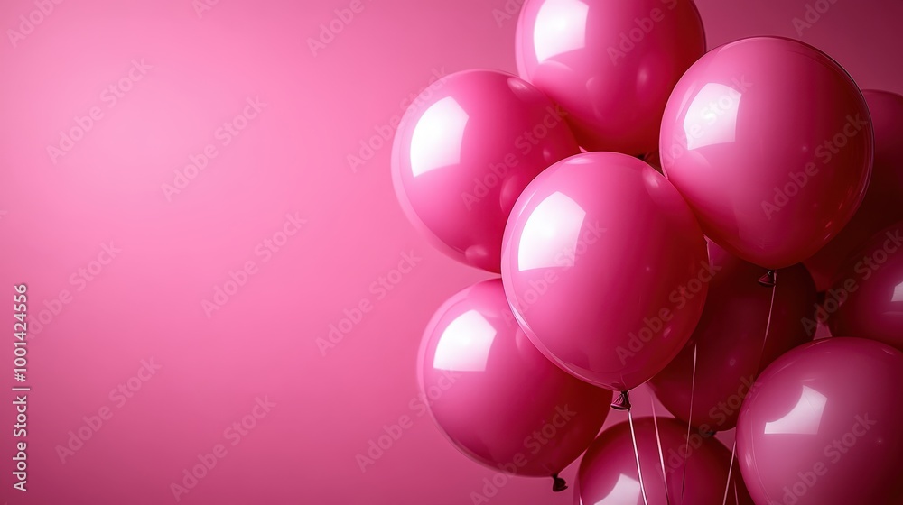Poster a cluster of vibrant pink balloons against a soft pink background, creating a playful and festive at