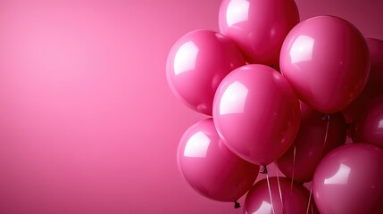 A cluster of vibrant pink balloons against a soft pink background, creating a playful and festive atmosphere.