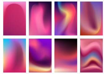 Fototapeta premium Set of abstract pink, violet, red soft blur gradient color vector background design.