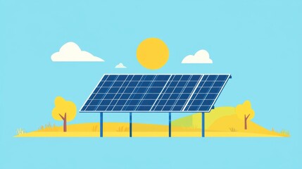Flat design of a solar panel, capturing the essence of clean energy and eco-friendly technology in a modern, minimalistic style