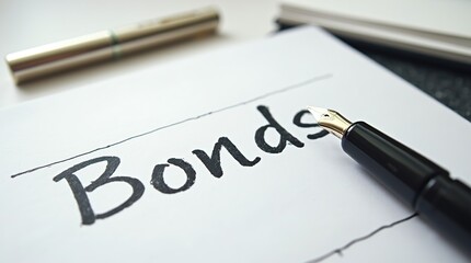 Obraz premium Financial document with 'Bonds' written and a fountain pen