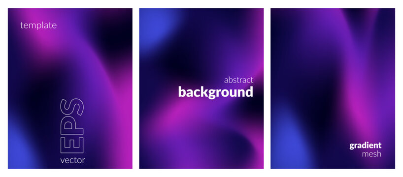 Collection. Abstract liquid background. Neon color blend. Blurred fluid colours. Gradient mesh. Modern design template for posters, ad banners, brochures, flyers, covers, websites. EPS vector image