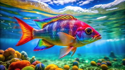 Fototapeta premium Colorful Murrel Fish Swimming Gracefully in Clear Waters of a Tropical Freshwater Habitat