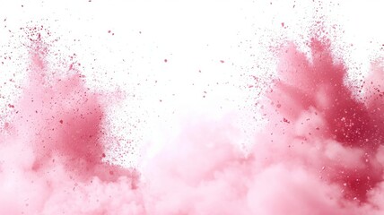 Obraz premium dynamic and minimalist image of pink powder or dust particles exploding against white background. composition captures motion and energy of particles, vibrant and impactful visual effect, for design