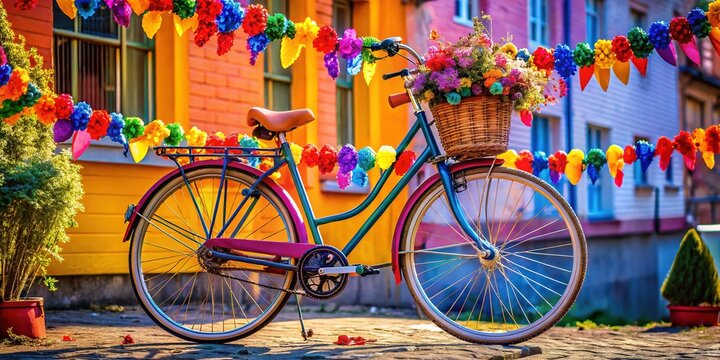 Colorful Party Bike with Sprockets and Bright Decorations Ready for Fun and Outdoor Celebrations