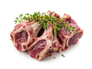 Fototapeta premium Pieces of meat with a bunch of rosemary on top. 