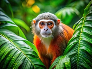 Obraz premium Captivating Platyrrhini Monkey in Its Natural Habitat Amidst Lush Green Rainforest Environment