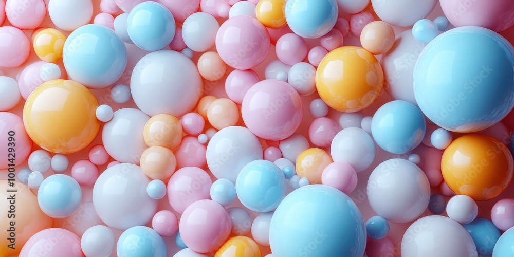 Poster A Close-Up View of a Vibrant Collection of Glossy Pastel Spheres with a Diverse Range of Shapes and Sizes