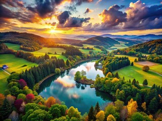 Fototapeta premium Captivating Portrait of a Tranquil Landscape with Vibrant Colors and Serene Atmosphere in Nature