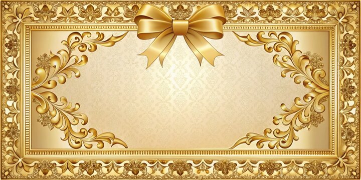 Elegant ornate golden frame with intricate floral patterns and ribbon accents surrounding a blank certificate area, perfect for awards, diplomas, and recognition documents.