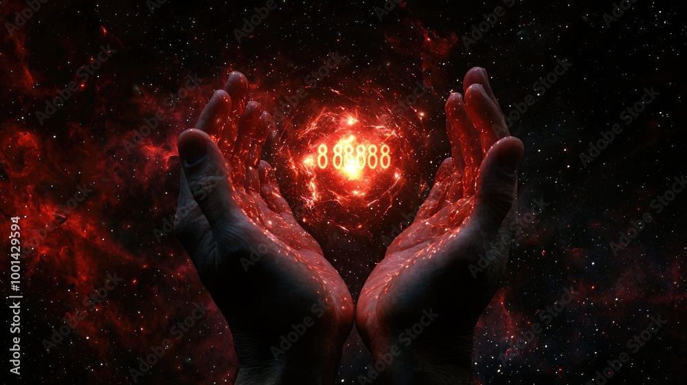 Canvas Prints a holistic photorealistic image of hands with a bright glow coming from the inside with a bright red