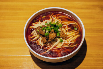 Chinese food, spicy beef noodles