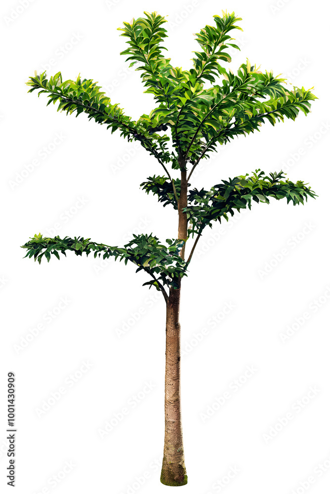 Wall mural tree on transparent background, realistic tree with green leaf branch bush stand alone isolate and b