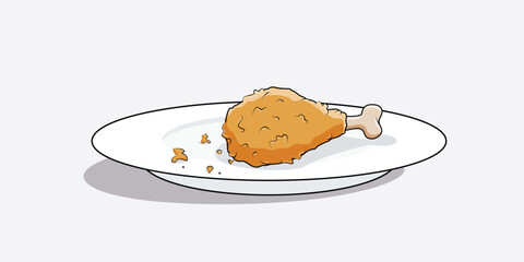 Isolated Crispy fried chicken on a plate. Vector Illustration