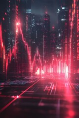 Obraz premium Futuristic Digital Cityscape with Neon Lights and Data Visualization in a Cyberpunk Style