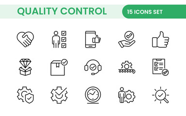 Quality Control line icon set. Included the icons as inspect, QA, qualify, quality control, check, verify, and more.