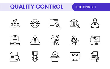 Quality Control line icon set. Included the icons as inspect, QA, qualify, quality control, check, verify, and more.
