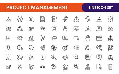 Project Management web icons in line style. Outline icon collection related to Schedule, human resource, management, development, planning, and more.