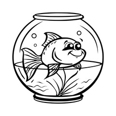 Goldfish in a bowl illustration coloring page for kids - coloring book