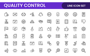 Quality Control line icon set. Included the icons as inspect, QA, qualify, quality control, check, verify, and more.