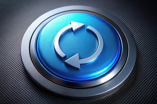 Circular refresh button with arrows symbolizing reload, update, and synchronization on digital interface