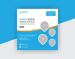 Holiday travel agency social media poster design template