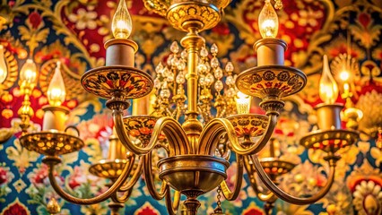 Fototapeta premium Elegant chandelier wallpaper design featuring intricate patterns and a luxurious ambiance for decor