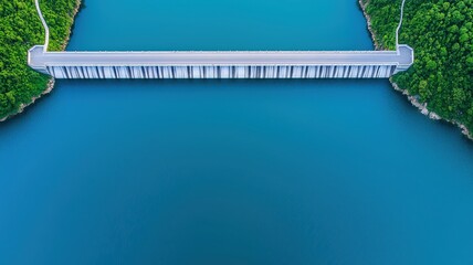 A dam holding back a vast reservoir of water, symbolizing the balance between controlling and utilizing water s power, dam and reservoir, human control of water