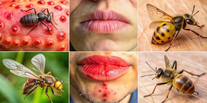 Close-up Images of Insect Bites on Skin Showing Redness, Swelling, and Irritation in Various Stages