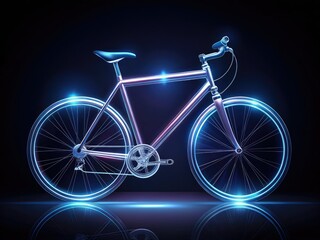 Fototapeta premium Illuminated transparent roadbike icon isolated on a dark background, showcasing sleek wheels, frame, and pedals, with subtle gradient effects and refined linework.