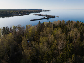 Drone view of the old Soviet submarine demagnetization base Hara.