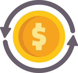 Money circulation concept with a dollar coin rotating with arrows