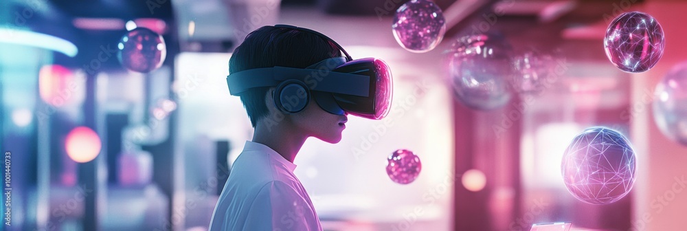 Aufkleber a virtual reality designer explores creative possibilities in a modern studio filled with 3d virtual