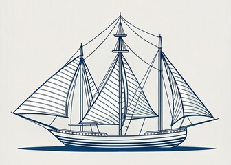 Obraz premium Intricate Line Drawing Of A Sailboat, Sails Half-Furled, Depicted In A Classic, Minimalist Style.