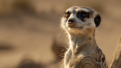 Curious meerkat standing guard in the wild