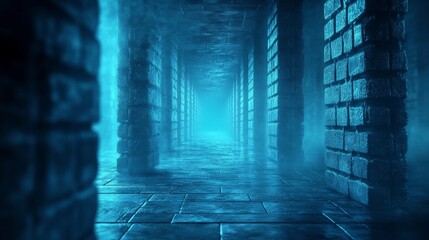 A blue tunnel with a dark atmosphere