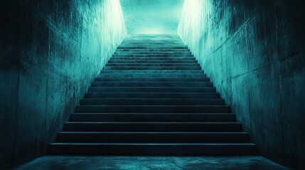 Fototapeta premium A dark staircase with a blue light shining on it