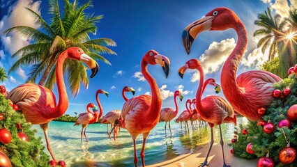 Festive Christmas Cards Featuring Colorful Flamingos in Holiday Themed Designs and Bright Colors